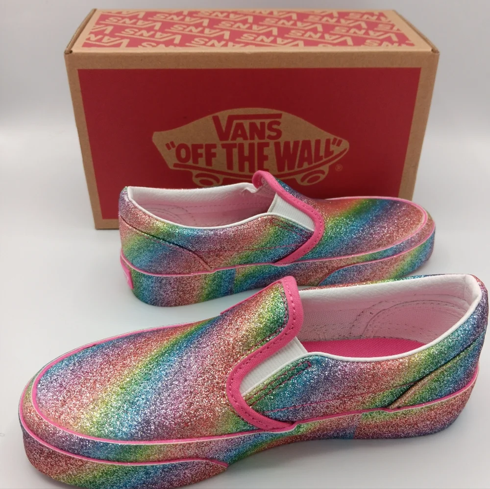 NIB Vans Classic Girls Slip Ons Shoes Various Sizes Glitter Rainglow - Picture 7 of 13